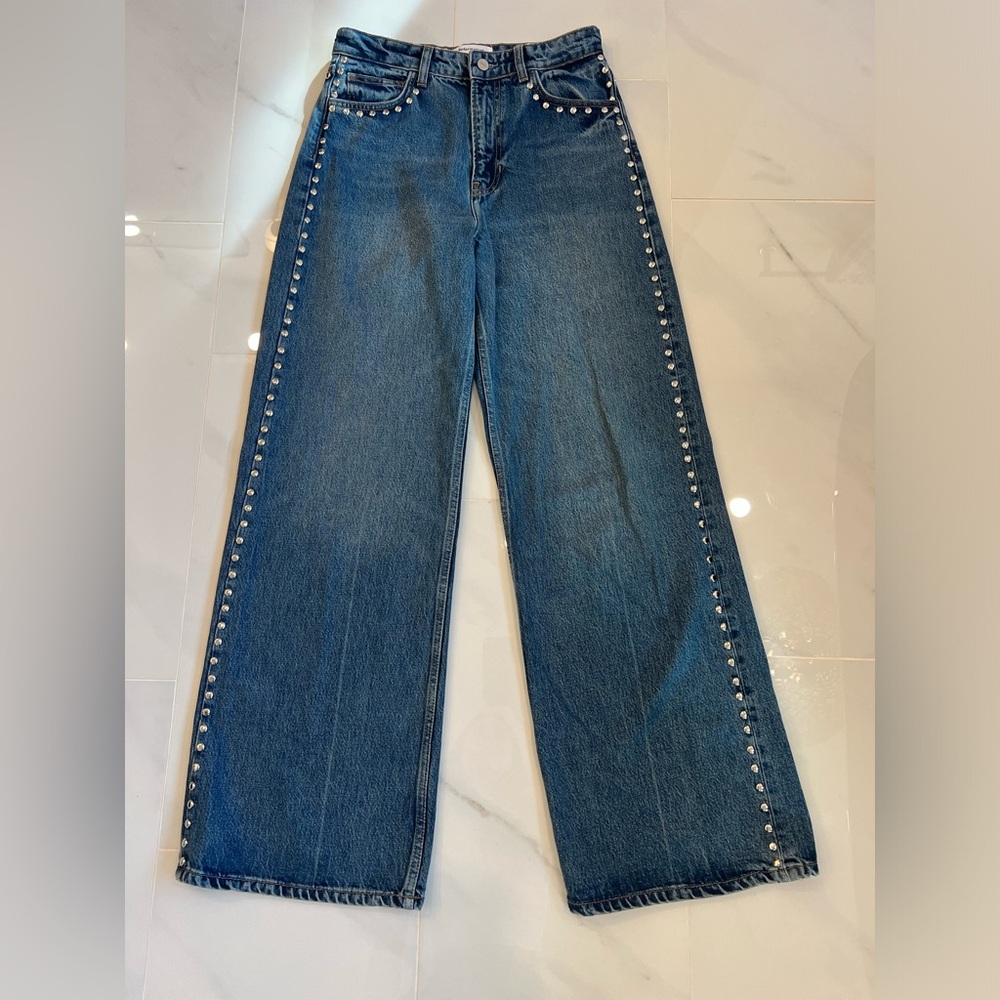 Reformation Blue Wide Leg Jeans with Silver Accents